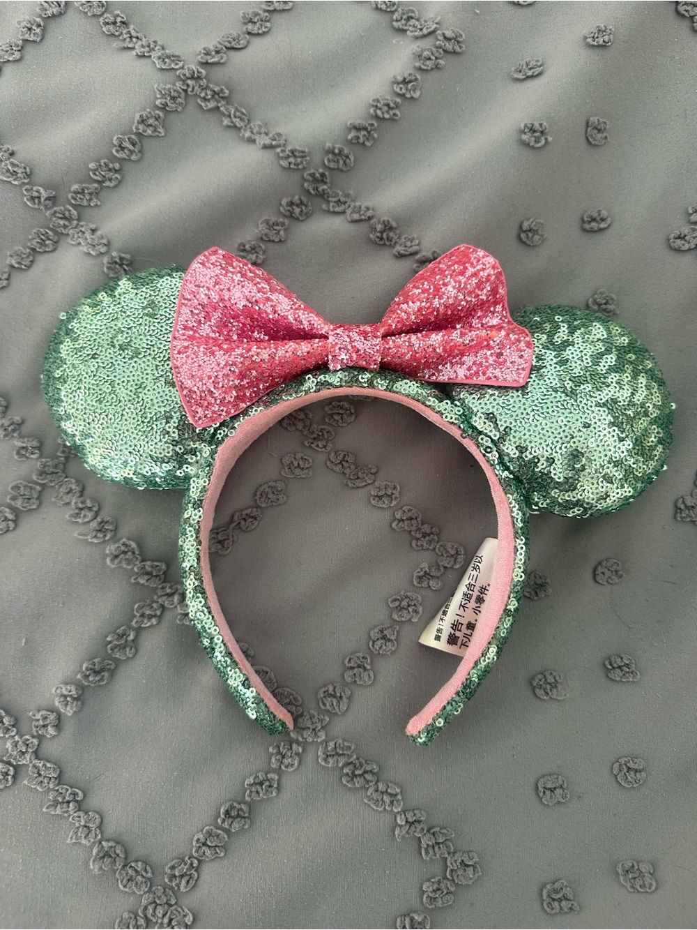 Disney Sequin Minnie Ear Headband - Green & Pink Glitter Bow